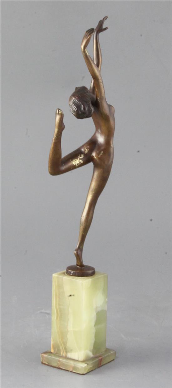 A Lorenzl Art Deco bronze figure of a dancer, height 13in.